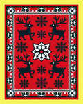 Red Reindeer Snowflake Folk Art Rug