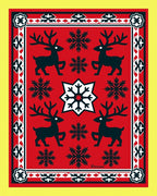 Red Reindeer Snowflake Folk Art Rug