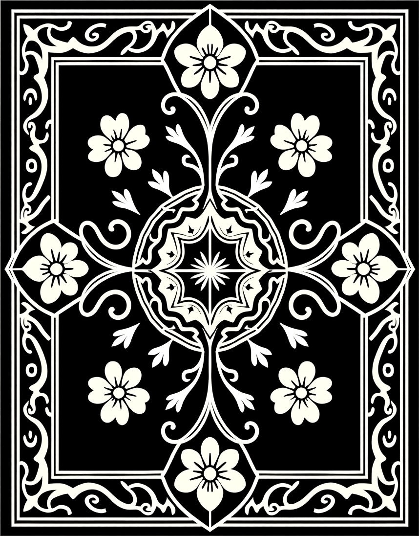 Classic Black Floral Symmetry Rug