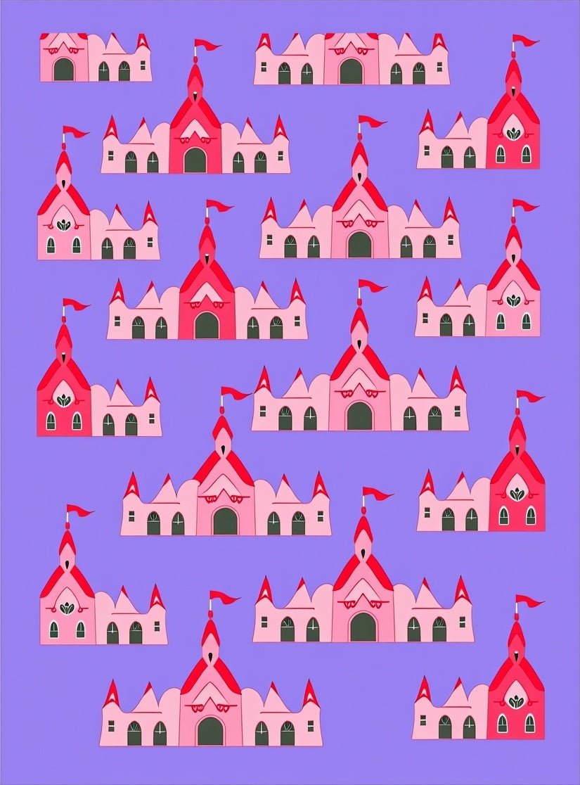 Pink Castle Town Whimsical Repeat Rug