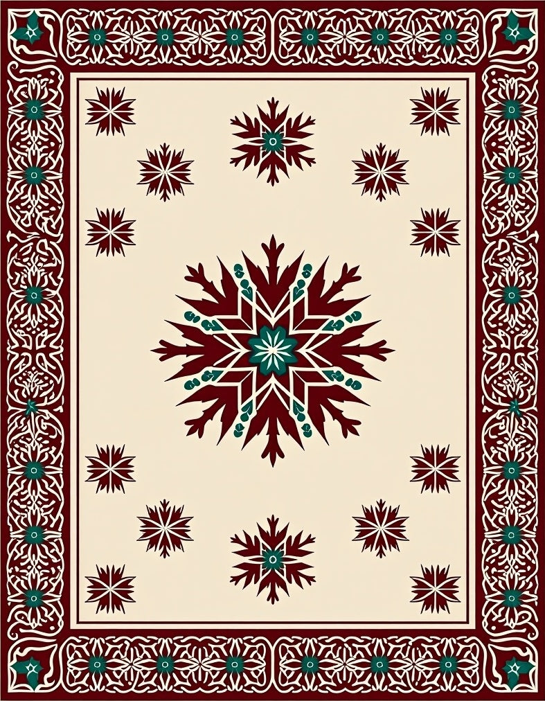 Burgundy Teal Starburst Medallion Border Rug