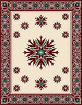 Burgundy Teal Starburst Medallion Border Rug