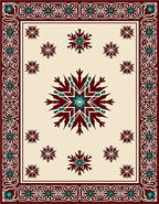 Burgundy Teal Starburst Medallion Border Rug
