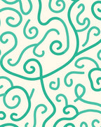 Teal Swirl Scroll Cream Background Rug