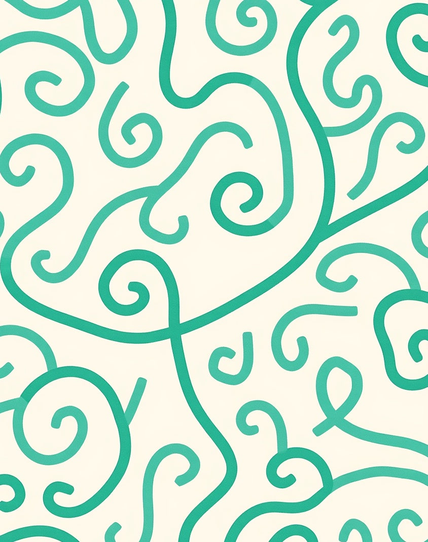 Teal Swirl Scroll Cream Background Rug