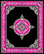 Vibrant Pink Black Floral Medallion Border Rug