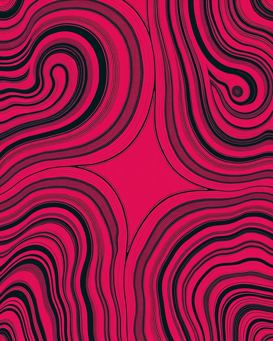 Vibrant Pink Black Swirl Lines Rug