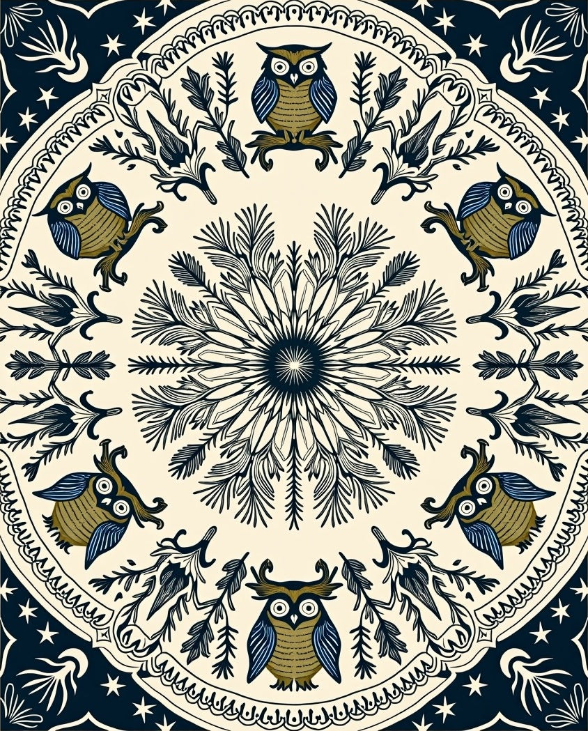 Whimsical Owl Garden Night Stars Rug