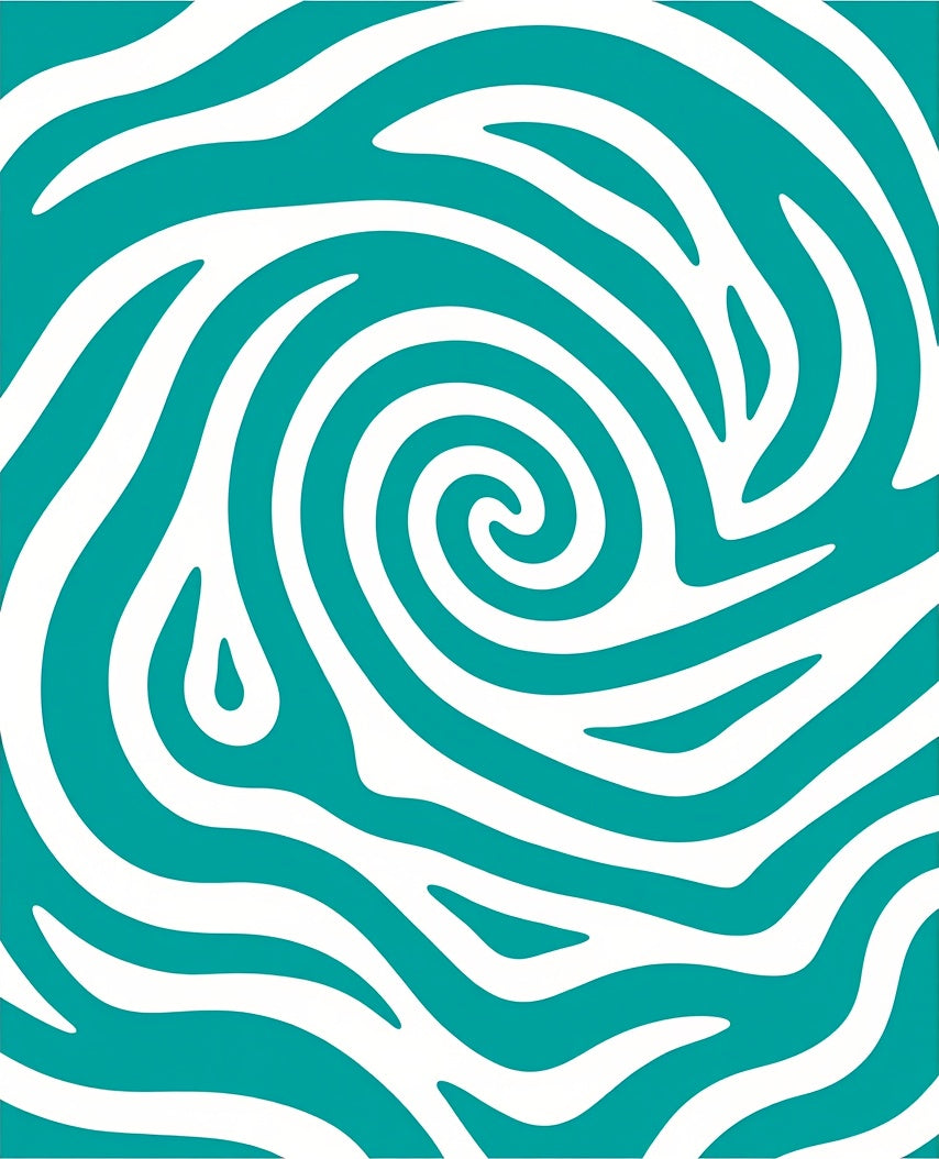 Teal Abstract Swirl White Stripe Rug