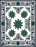 Teal Orange Starburst Floral Border Rug