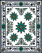 Teal Orange Starburst Floral Border Rug