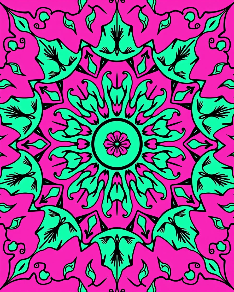 Vibrant Magenta Teal Floral Mandala Rug