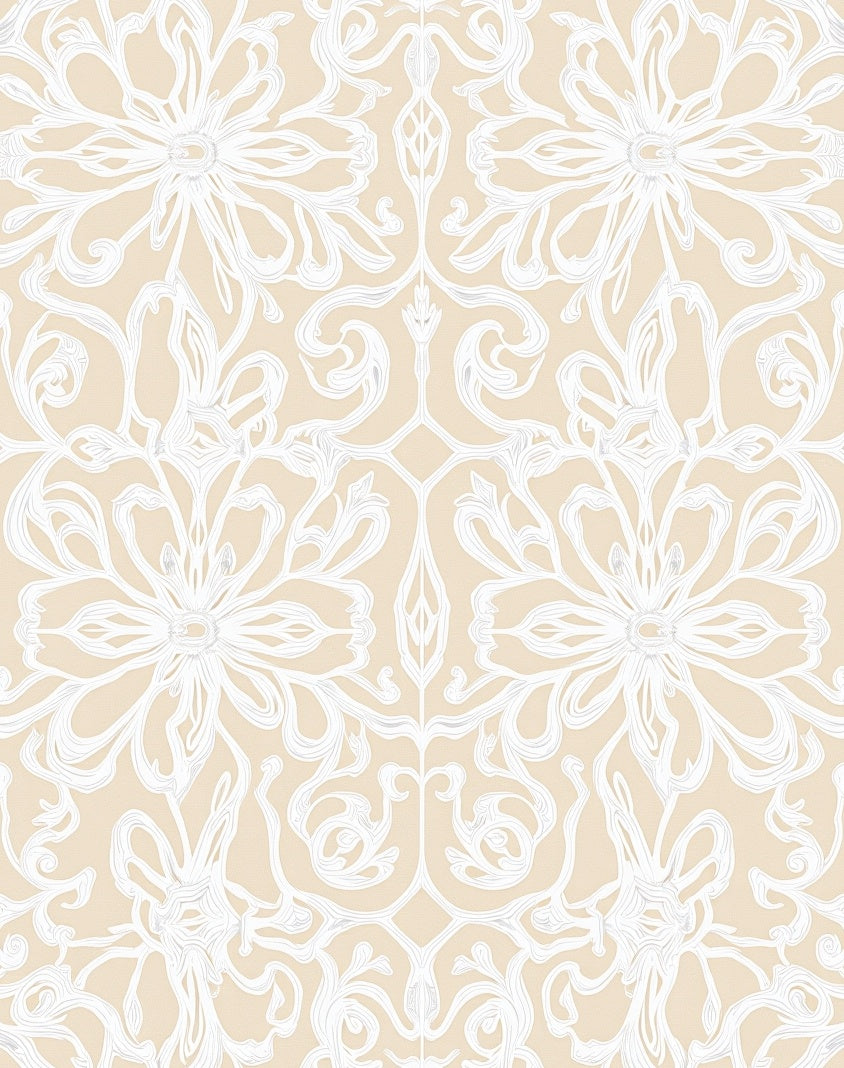 Cream Beige White Floral Damask Rug