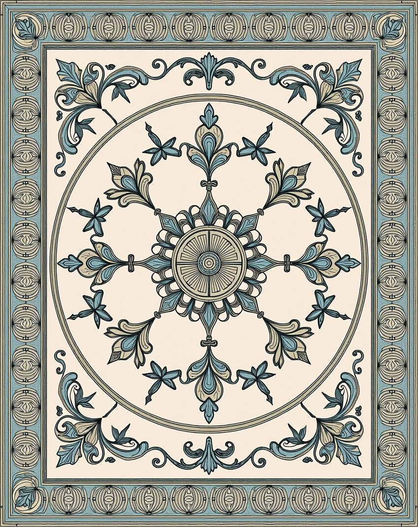 Pale Blue Floral Medallion Centerpiece Rug