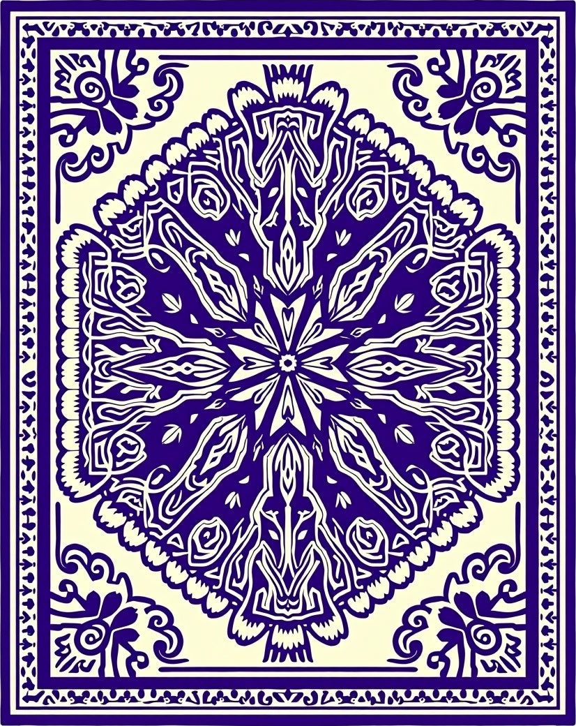 Deep Indigo Floral Mandala Art Rug