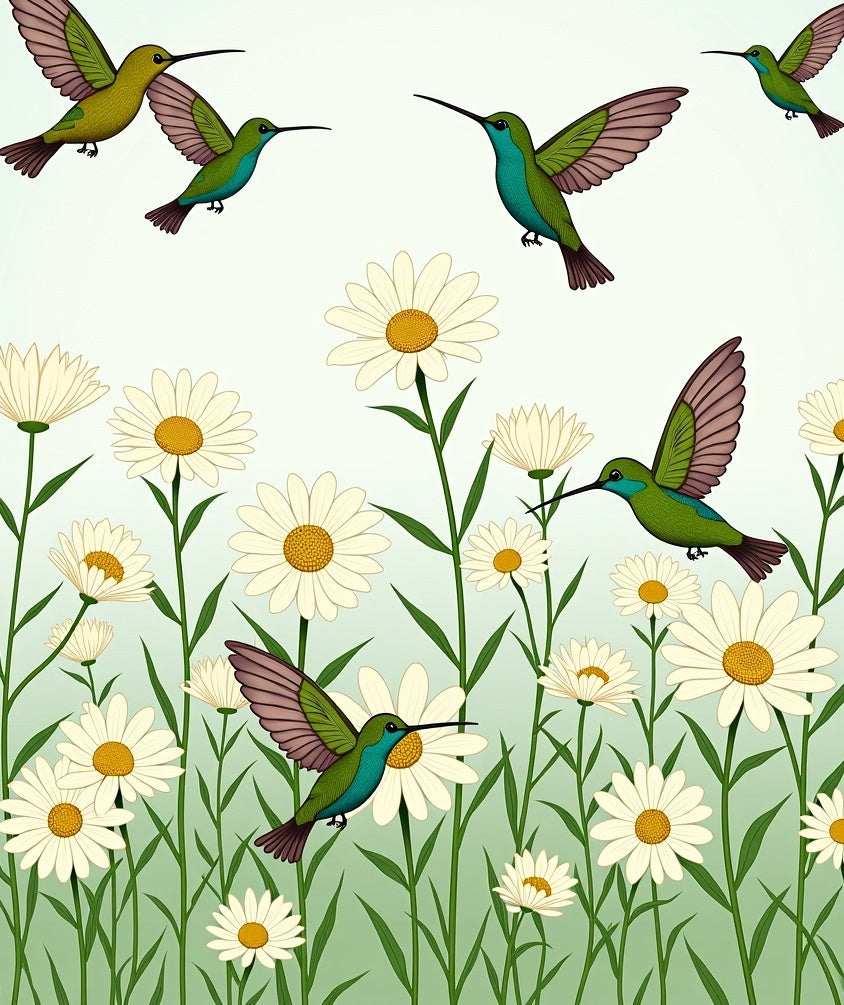 Whimsical Hummingbird Daisy Garden Rug