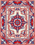Crimson Navy White Medallion Mandala Rug
