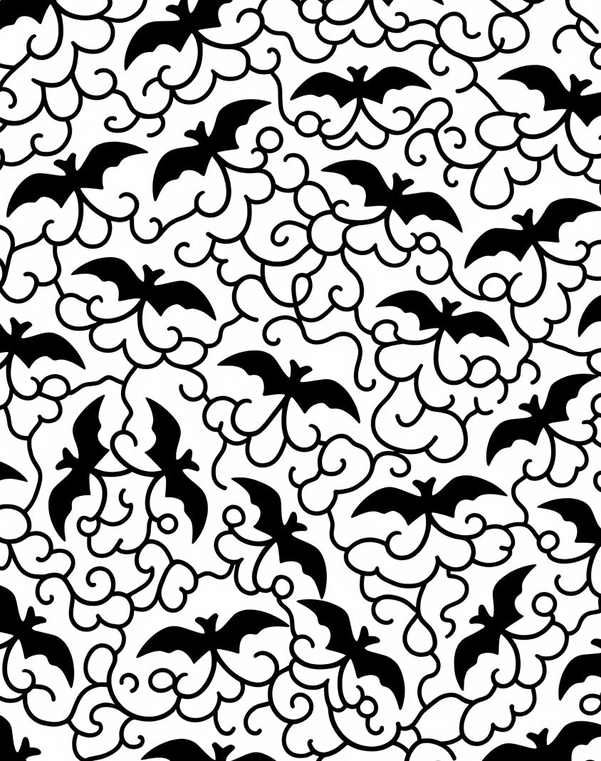 Whimsical Black Bat Swirls Rug