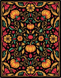 Autumn Pumpkin Floral Scroll Black Rug