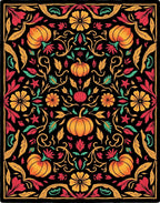Autumn Pumpkin Floral Scroll Black Rug