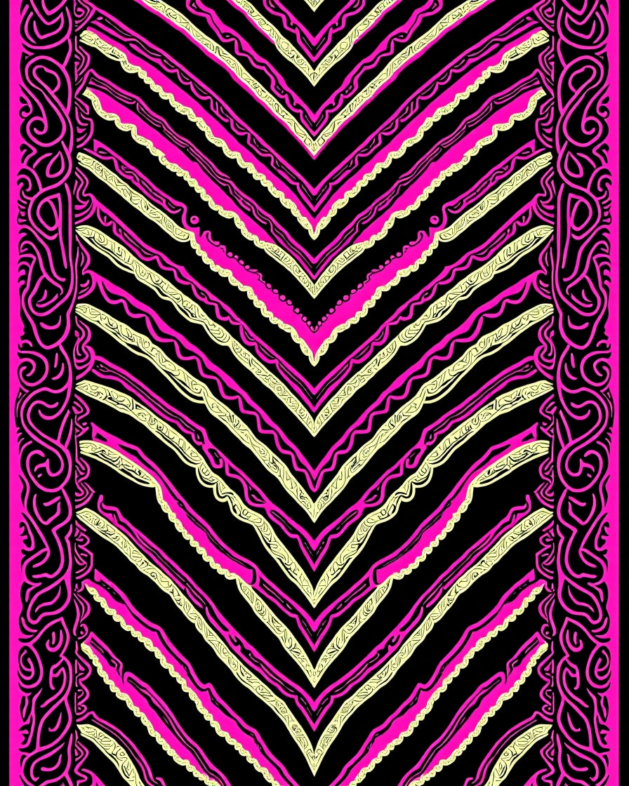 Pink Black Chevron Abstract Border Area Rug
