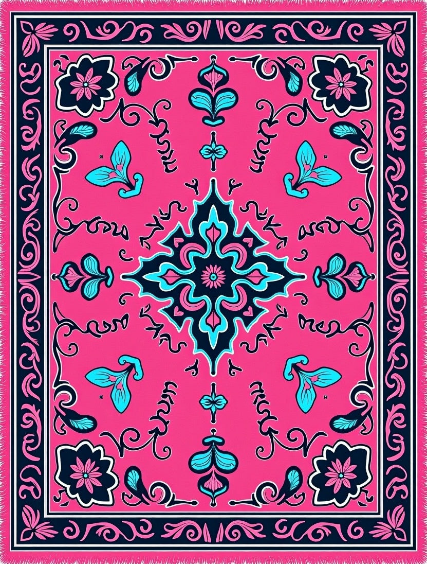 Vibrant Pink Floral Medallion Rug