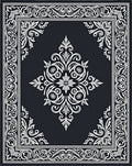 Ornate Black White Scrollwork Interior Rug