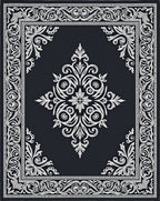 Ornate Black White Scrollwork Interior Rug