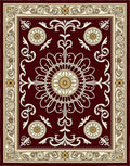 Rich Crimson Floral Scroll Medallion Rug