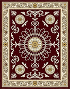Rich Crimson Floral Scroll Medallion Rug