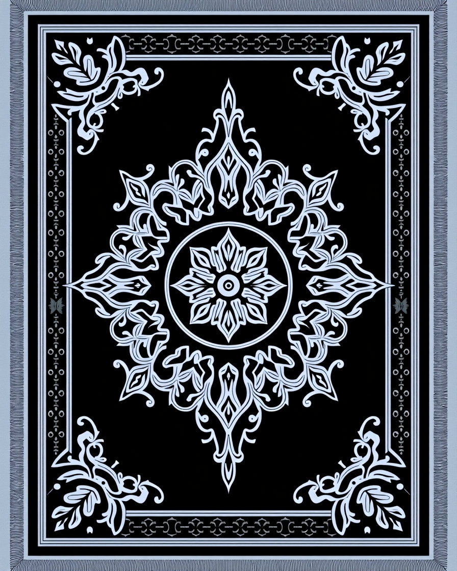 Black White Floral Medallion Rug