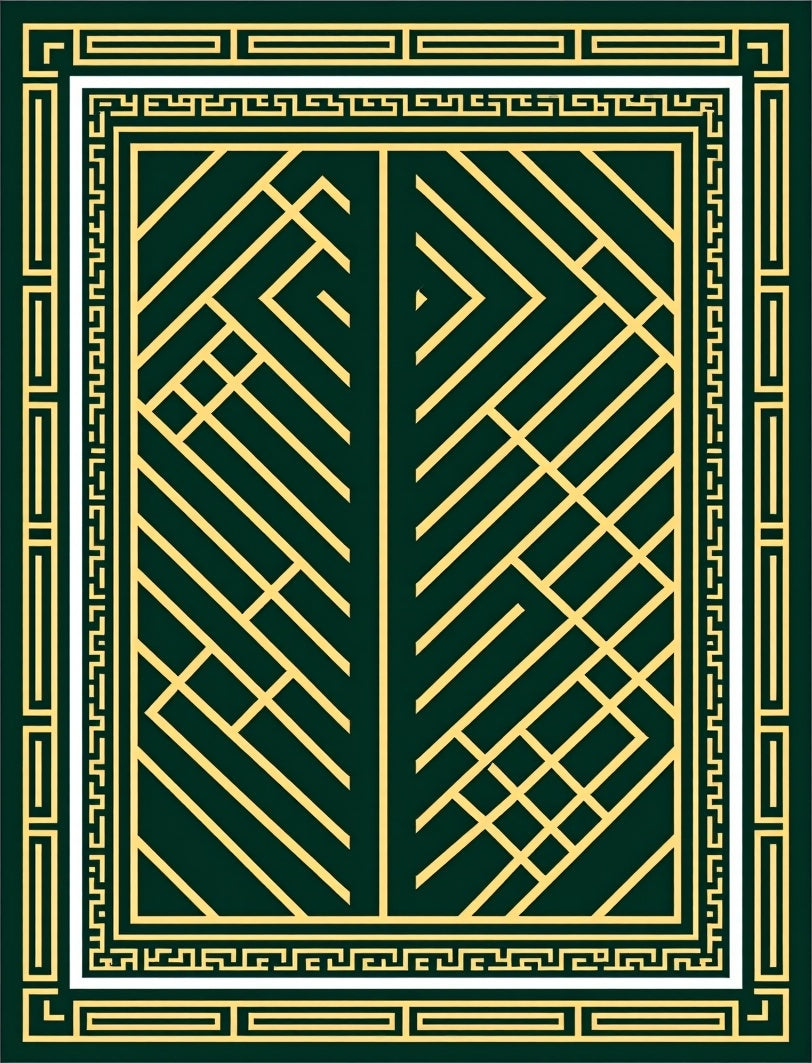 Dark Green Gold Geometric Art Deco Rug