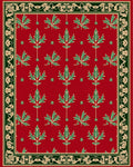 Crimson Green Leaf Ornamental Border Rug