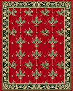 Crimson Green Leaf Ornamental Border Rug