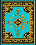 Aqua Gold Black Baroque Flourish Rug