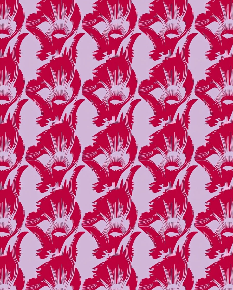 Dramatic Red Floral Motif Lilac Background Rug