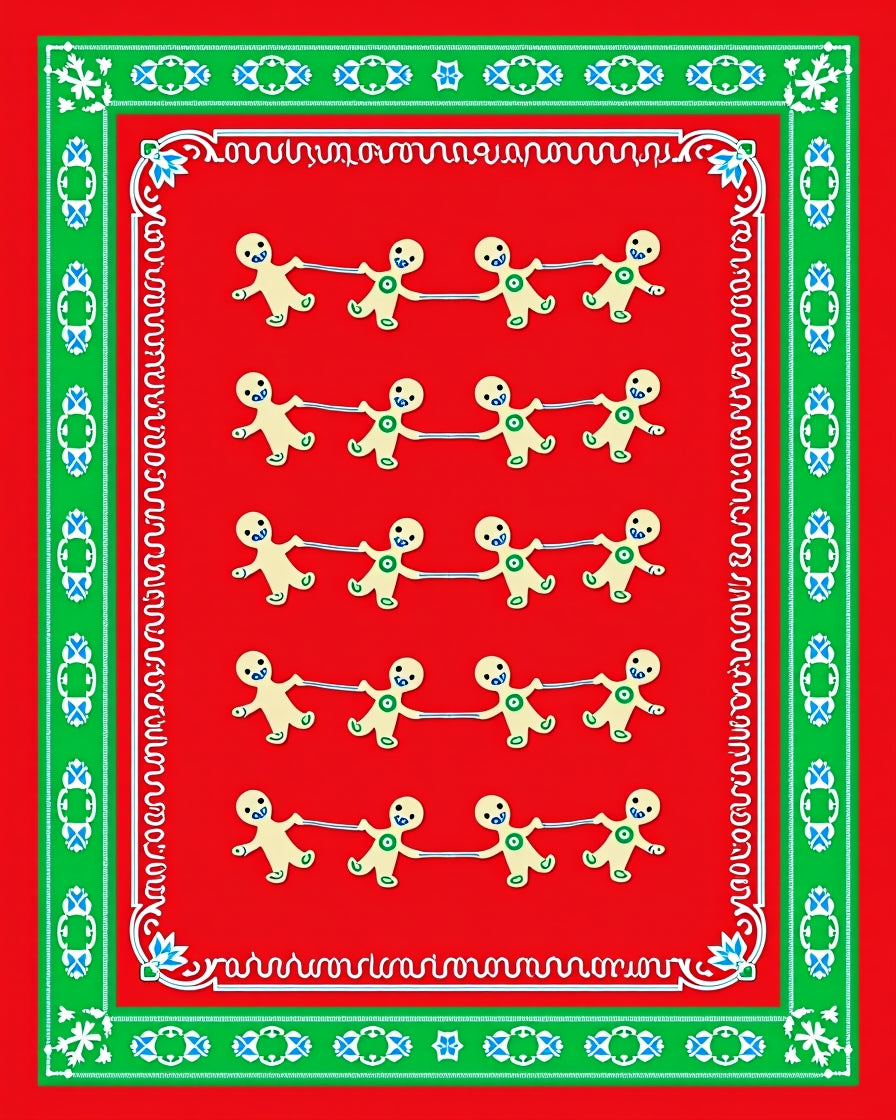 Red Gingerbread People Border Rug