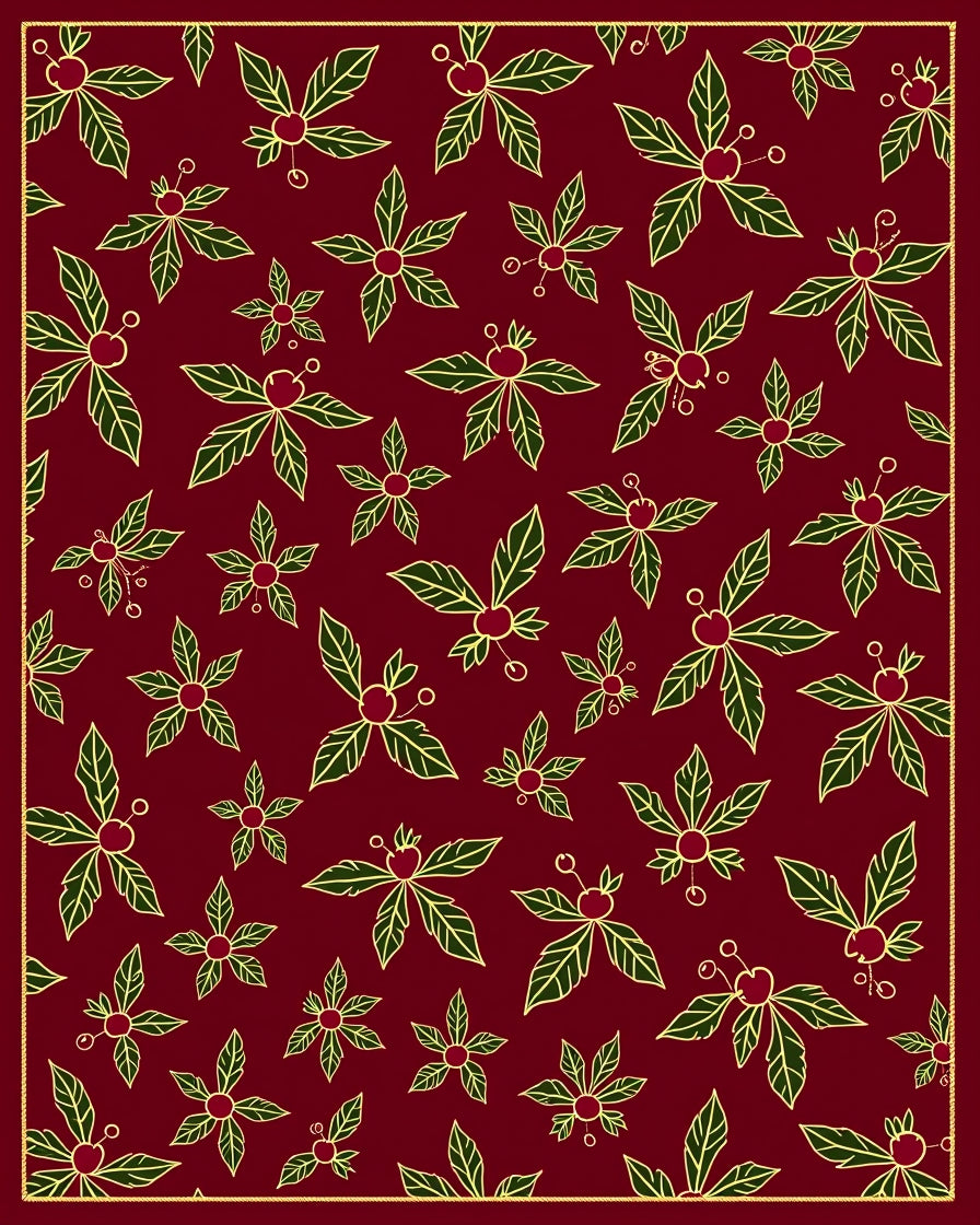 Crimson Red Green Floral Berry Bloom Rug