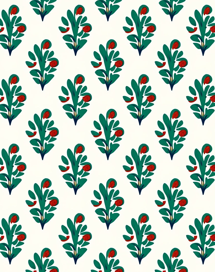 Green Red Budding Branch Repeat Rug