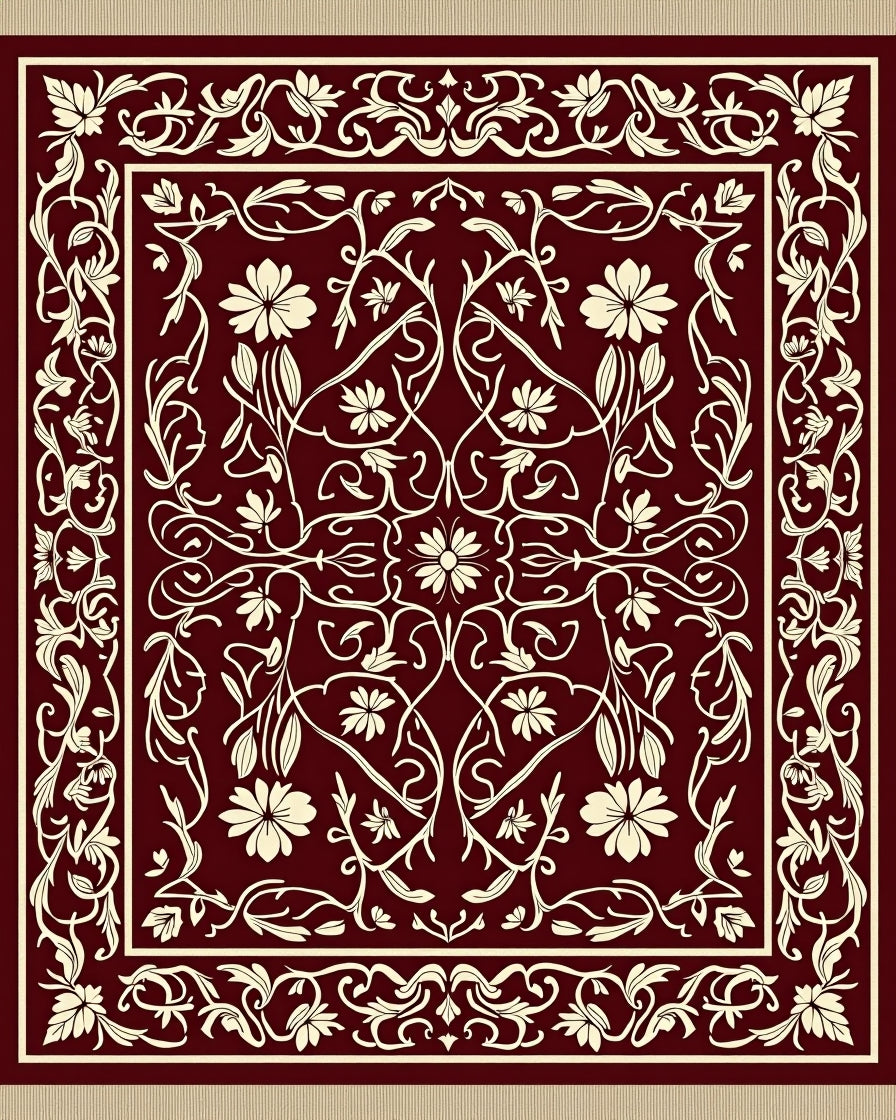 Deep Red Floral Vine Medallion Rug