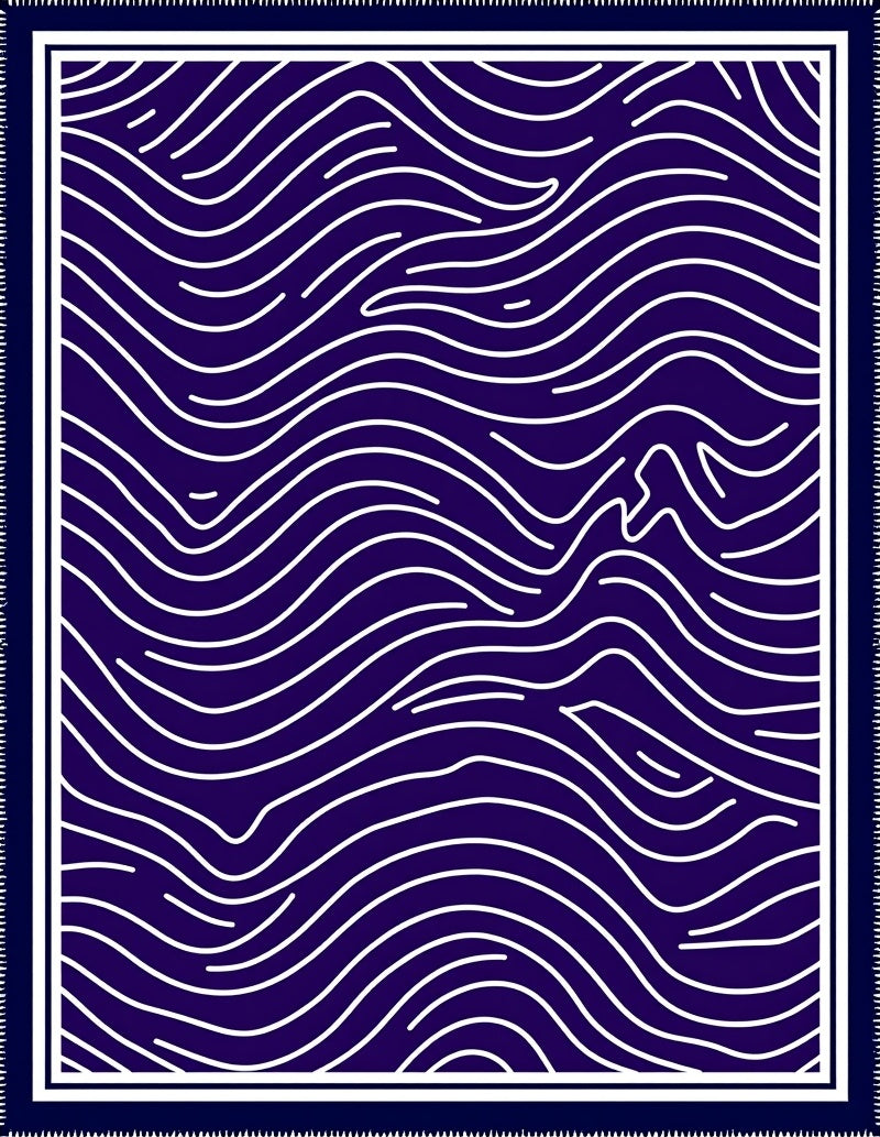 Deep Blue White Swirling Line Rug