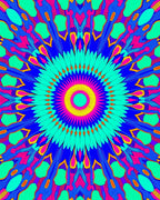 Vibrant Teal Pink Blue Sunburst Rug