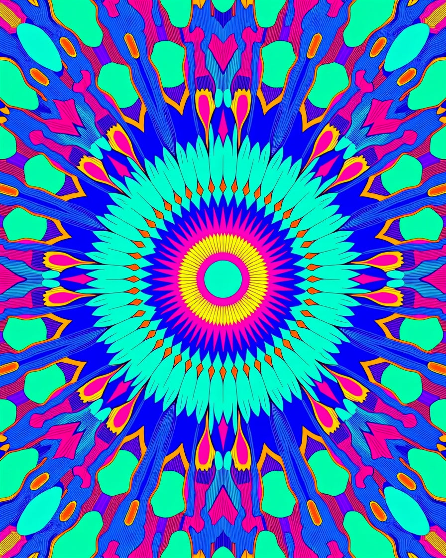 Vibrant Teal Pink Blue Sunburst Rug