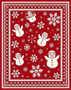 Joyful Red Snowman Snowflake Celebration Rug