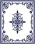 Classic Navy Floral Medallion Frame Rug