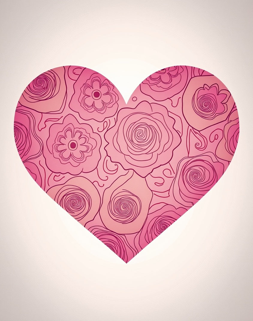 Pink Hand Drawn Floral Heart Rug