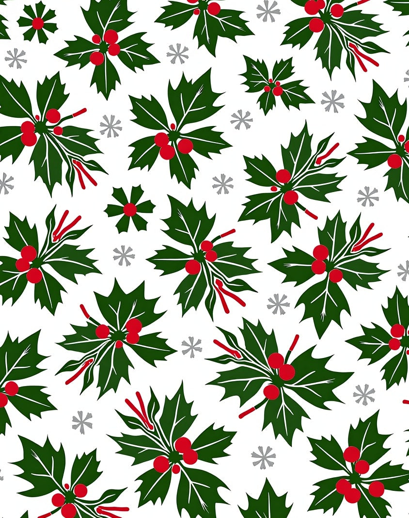Green Holly Red Berry Snowy Collage Rug