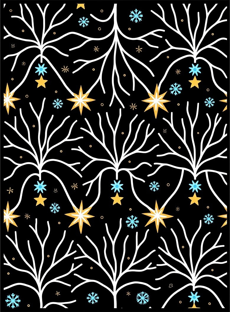 Whimsical Snowy Branches Starry Night Rug