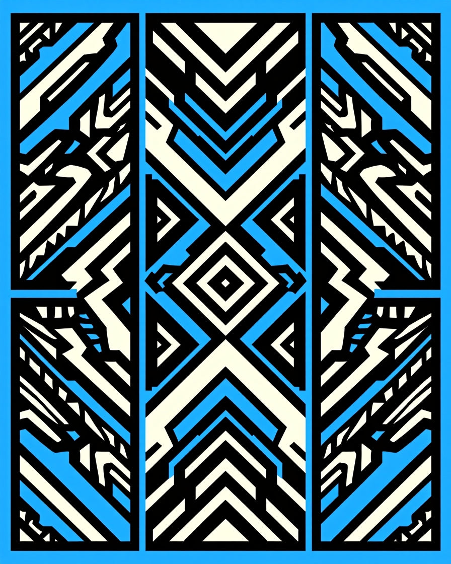 Bold Blue Ivory Geometric Blocks Rug