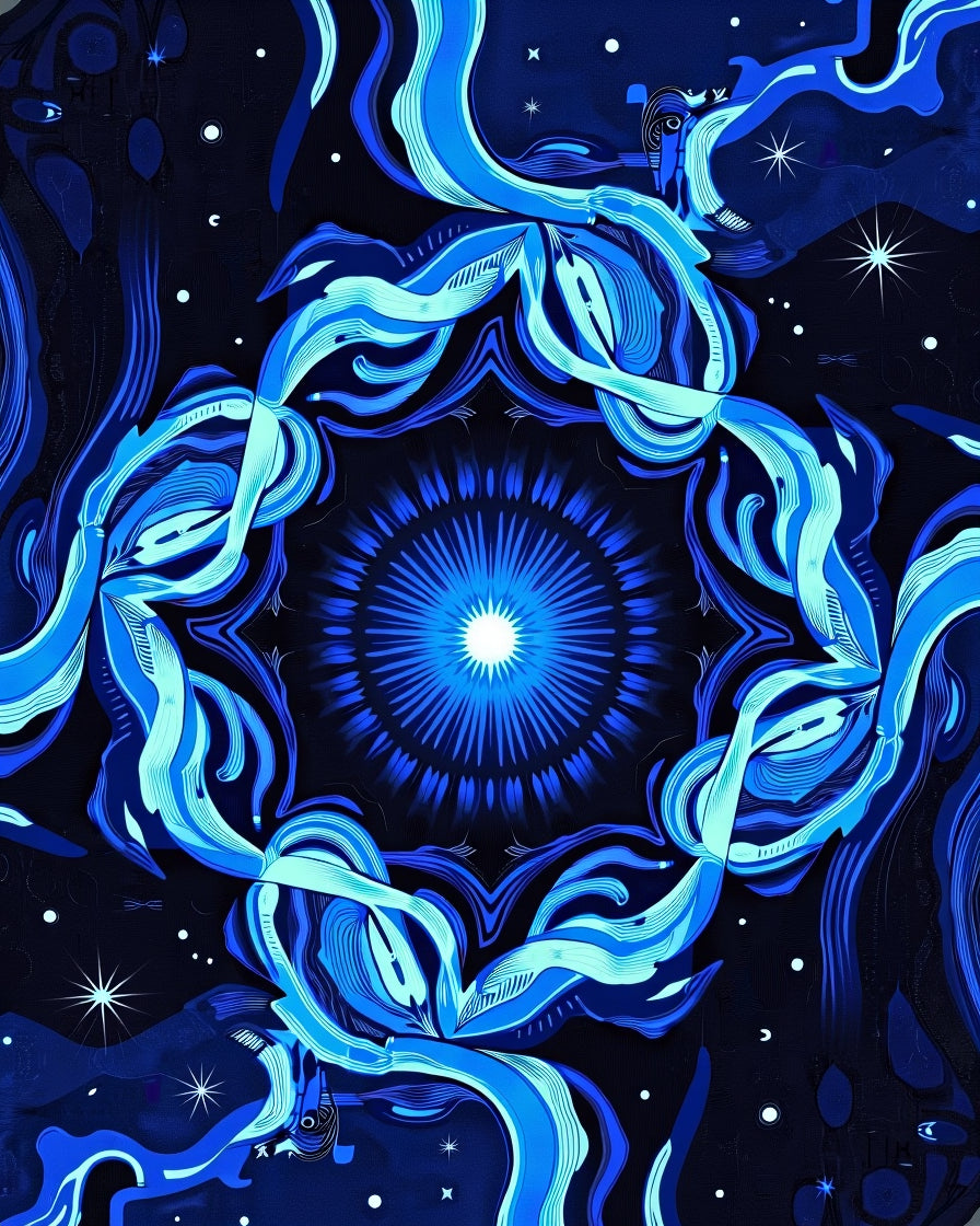 Deep Blue Celestial Swirl Star Rug